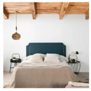 MARCKONFORT Tête de lit tapissée Leonor 160x60cm Bleu, Clous en Marron, épaisseur Totale de 8 cm