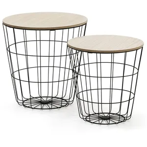 VS Venta-Stock Set de 2 Tables basses, plateau en placage de bois naturel pas cher