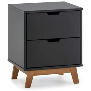 VS Venta-Stock Table de Chevet Miranda 2 tiroirs Gris, MDF laqué en couler Gris Anthracite pas cher