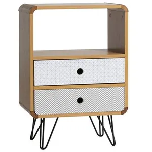 VS Venta-Stock Table Chevet Buda 2 Tiroirs, Couleur chêne, Jambes en métal en Noir pas cher