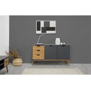 VS VENTA-STOCK Buffet Commode Java 3 tiroir y 2 Porte Anthracite, glissières métalliques, 140 cm TU pas cher