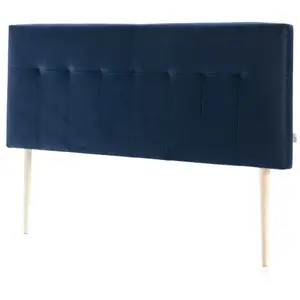 HOMN Tête de lit tapissée Napoles 140x100 cm Bleu, Velours, Pieds en Bois pas cher