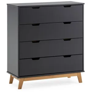 Commode Miranda avec 4 tirois en Couleur Anthracite, Pieds en Bois Naturel TU pas cher