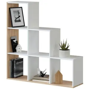 Comparateur de prix : Étagère Bibliothèque Estela - VS VENTA-STOCK - Blanc-Chêne - 6 espaces...