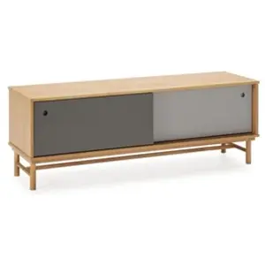 VS VENTA-STOCK Meuble tv 2 portes coulissantes couleur gris, bois massif, 140 cm