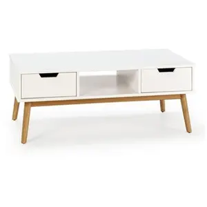 VS Venta-Stock Table basse Baku blanc, fabriqué en bois de pin massif, 2 tiroirs, 110 cm pas cher