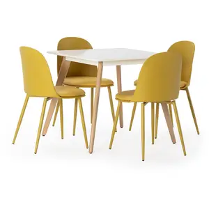 HOMN Ensemble table 80x80 cm et 4 chaises de salle à manger Moutarde pas cher