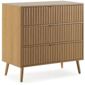 HOMN Commode de nuit 3 tiroirs coloris chêne, largeur 80 cm