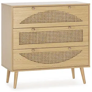 HOMN Commode 3 tiroirs couleur chêne