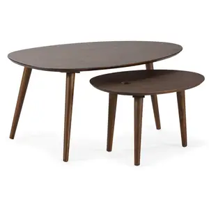 HOMN Set de 2 tables basses, coloris noyer, bois massif pas cher