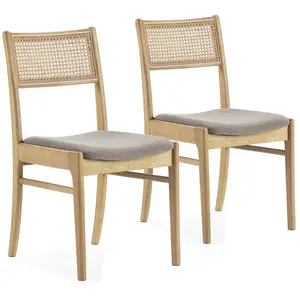 VS VENTA-STOCK Pack de 2 chaises Vilma Couleur Chêne, Bois Massif et Rotin Naturel