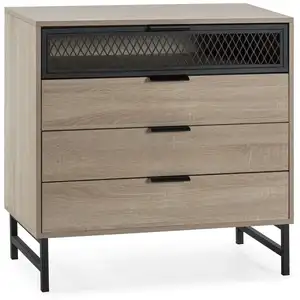 HOMN Commode de nuit 3 tiroirs 1 porte coloris bois pas cher