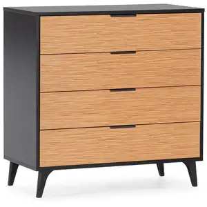 HOMN Commode de nuit 4 tiroirs couleur Noir/Bois pas cher