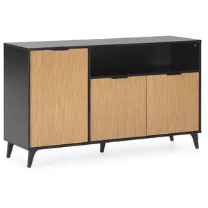 Vs Venta-Stock Buffet Denis 3 portes 1 trou, couleur Noir/Bois pas cher