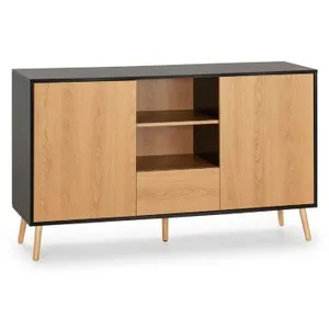 HOMN Buffet 2 portes 1 tiroir, coloris noir/bois pas cher