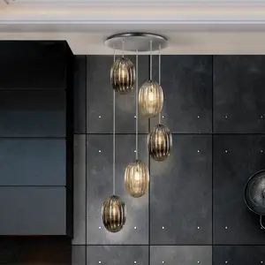 Schuller Valencia Suspension Ovila, à 5 lampes, gris fumé/cognac, méta...