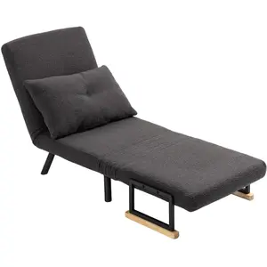 HOMCOM Canapé-Lit Individuel Pliable Fauteuil Lit Convertible 4 en 1 Dossier Réglable sur 5 Niveaux et Coussin 63x73x81 cm Gris pas cher