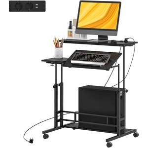HOMCOM Bureau Réglable avec Roulettes Prises Ports USB Hauteur Ajustab... pas cher