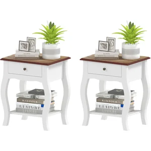 HOMCOM Pack de 2 Tables de Chevet avec Tiroir Étagère Ouverte et Dessu... pas cher