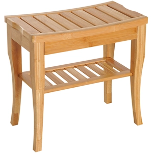 HOMCOM Tabouret de Salle de Bain en Bambou avec Étagère Banquette de B... pas cher