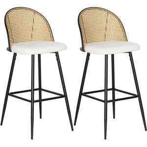 HOMCOM Lot de 2 Tabourets de Bar avec Dossier en Rotin Assise Rembourr... pas cher