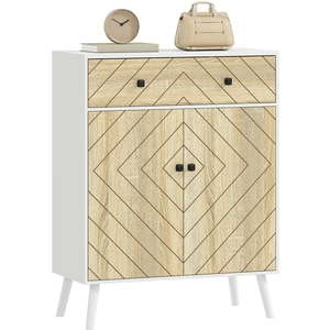 HOMCOM Meuble à Chaussures d'Entrée avec 2 Portes Étagères Réglables Tiroir pour 12 Paires de Chaussures 75x35x97 cm Blanc et Naturel pas cher