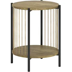 HOMCOM Table d'Appoint Ronde à 2 Niveaux avec Étagère et Structure en ... pas cher