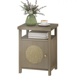HOMCOM Table de Nuit avec Porte en Rotin Table de Nuit avec Étagère Ou... pas cher