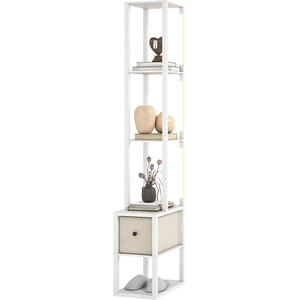HOMCOM Lampadaire Moderne avec Étagères Ouvertes Tiroir en Tissu et Interrupteur au Sol pour Chambre Salon Blanc pas cher
