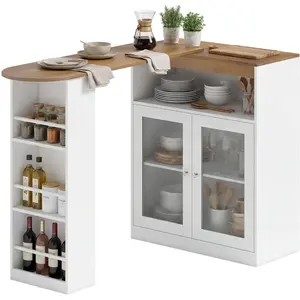 HOMCOM Table de bar extensible et pivotante 360° avec étagères ouverte... pas cher
