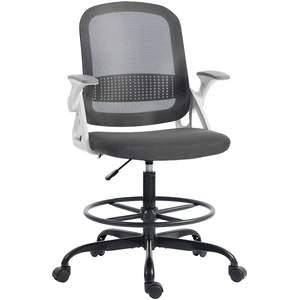 HOMCOM Chaise de bureau en maille Chaise de dessin avec accoudoirs rabattables Hauteur réglable Repose-pieds Gris pas cher