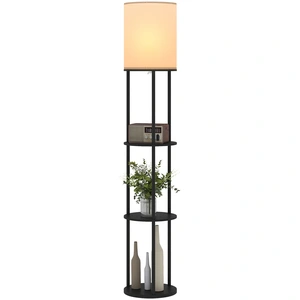 HOMCOM Lampadaire avec Étagères avec 3 Températures de Couleur Télécommande pour Salon Chambre Bureau Noir pas cher