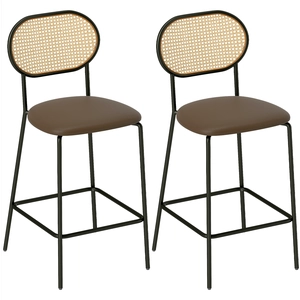 HOMCOM Lot de 2 Hauts de Cuisine avec Dossier en Rotin Assise en PU St... pas cher