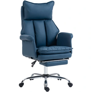 HOMCOM Fauteuil de Bureau avec Repose-pieds Dossier Inclinable Haut Rembourrage Épais Revêtu de Cuir Synthétique Roulettes Azul pas cher