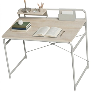 HOMCOM Bureau moderne avec étagère et structure métallique Montage facile 98x48x88,5 cm Chêne pas cher