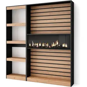 SKRAUT HOME Bibliothèque effet bois de chêne 170x25x186cm cheminée effet feu XXLVendu parcdiscount