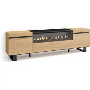 Comparateur de prix : SKRAUT HOME Meuble tv effet bois de chêne 200x35x57 cheminée effet feu