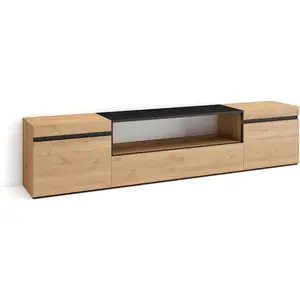 SKRAUT HOME Meuble tv effet bois de chêne et noir 200x35x45cm pas cher
