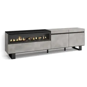 SKRAUT HOME Meuble tv, Banc Télé, Grand espace de Rangement, 200x57x35cm, Pour les tv jusqu'à 80', Cheminée électrique, Design industriel, Style moderne, Ciment pas cher