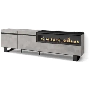 SKRAUT HOME Meuble TV, Banc Télé, 200x57x35cm, Pour les TV jusqu'à 80", Cheminée électrique, Design industriel, Ciment TU pas cher