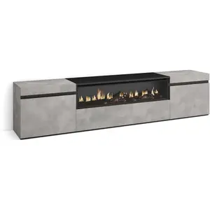 Comparateur de prix : SKRAUT HOME Meuble tv effet bois ciment 200x35x45cm cheminée effet feu