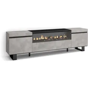Comparateur de prix : SKRAUT HOME Meuble tv effet bois ciment 200x35x57cm cheminée effet feu
