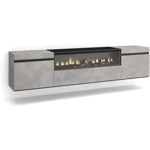 Comparateur de prix : SKRAUT HOME Meuble tv effet bois ciment 200x35x45cm cheminée effet feu