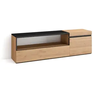 SKRAUT HOME Meuble TV, Banc Télé, 150x45x35cm, Pour les TV jusqu'à 65", Meubles de salon, Chêne et noir TU