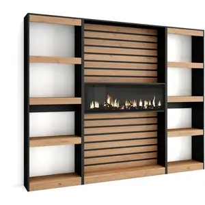 Comparateur de prix : SKRAUT HOME Bibliothèque effet bois de chêne 230x25x186cm cheminée effet feu XXL