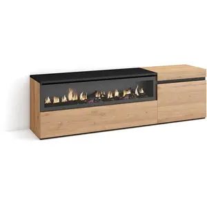 SKRAUT HOME Meuble TV, Banc Télé, 150x35x45cm, Pour les TV jusqu'à 65", Cheminée électrique, Chêne et noir, RF2430