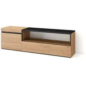 SKRAUT HOME Meuble tv effet bois de chêne et noir 150x35x45cm pas cher