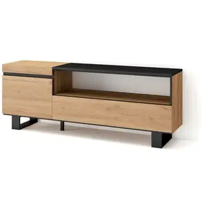 SKRAUT HOME Meuble tv effet bois de chêne et noir 150x35x57cm avec pieds pas cher