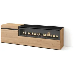 Comparateur de prix : SKRAUT HOME Meuble tv effet bois de chêne et noir 150x35x45cm cheminée effet feu