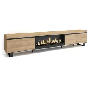 Comparateur de prix : SKRAUT HOME Meuble TV, Banc Télé, 288x35x57 cm, TV grand format, Cheminée électrique XXL, Design industriel, Chêne, RF3622
